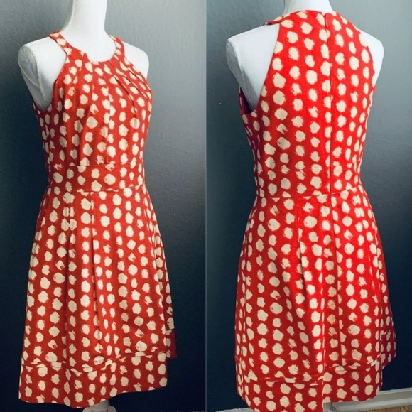 Eliza J Dresses & Skirts - Eliza J Orange Cream White Polka Dot Pleated Dress